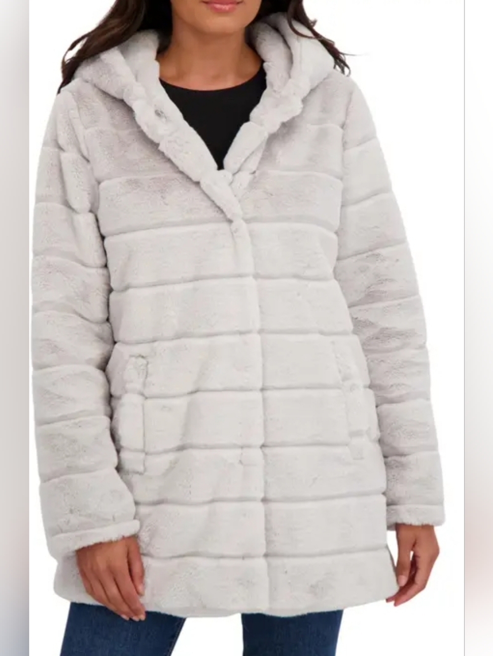 Women's Light Gray Faux Fur Hooded Coat/SizeXL/NWT